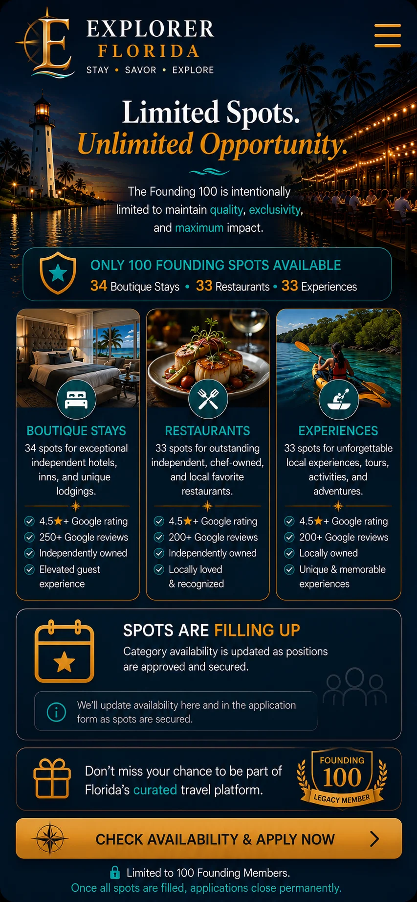 Limited Founding 100 spots - 34 boutique stays, 33 restaurants, 33 experiences