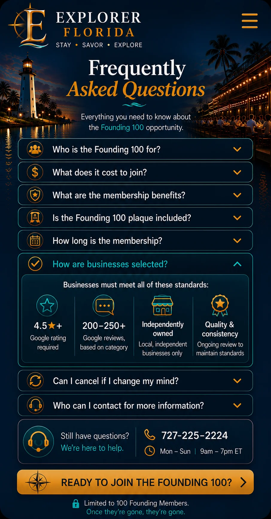 Frequently asked questions about the Founding 100
